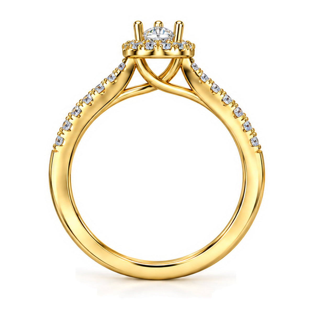 Pear Moissanite Halo Engagement Ring with Pavé Band — 925 Sterling Silver, 18K Gold Plated