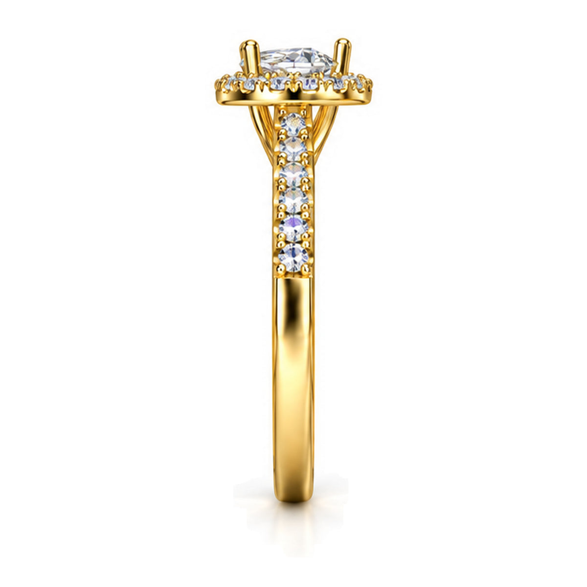 Pear Moissanite Halo Engagement Ring with Pavé Band — 925 Sterling Silver, 18K Gold Plated