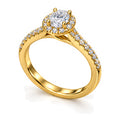 Oval Moissanite Halo Engagement Ring with Pavé Band — 925 Sterling Silver, 18K Gold Plated