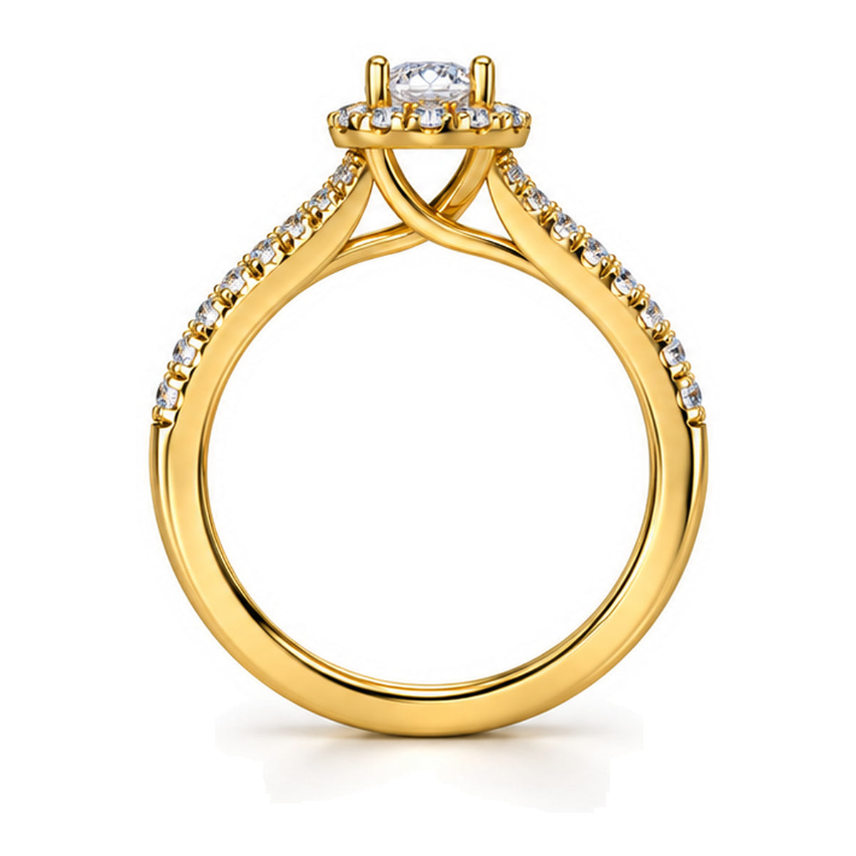 Oval Moissanite Halo Engagement Ring with Pavé Band — 925 Sterling Silver, 18K Gold Plated