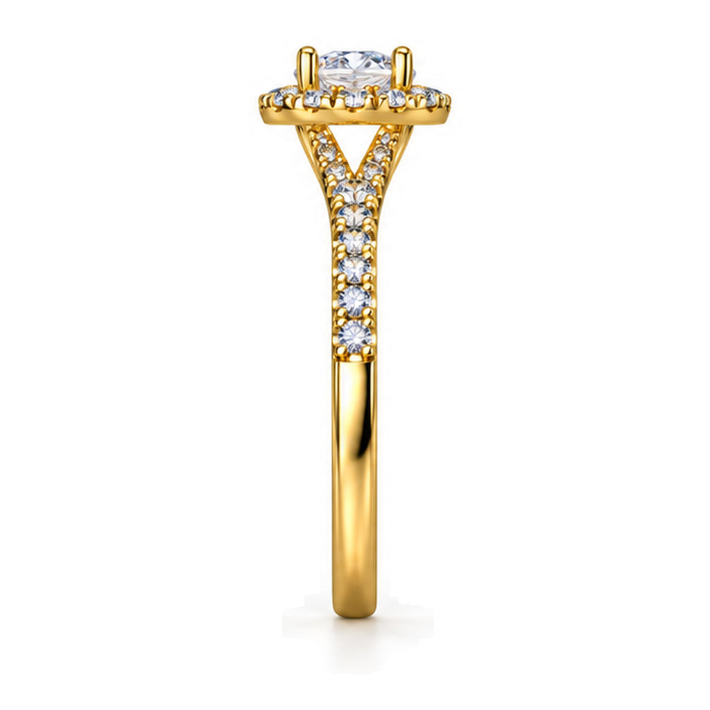 Oval Moissanite Halo Engagement Ring with Pavé Band — 925 Sterling Silver, 18K Gold Plated