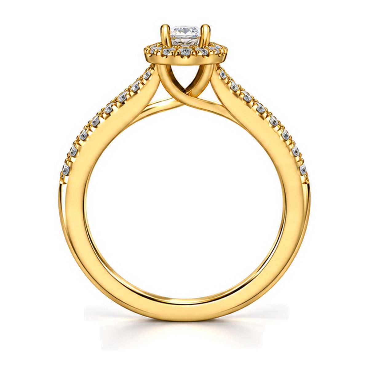 Oval Moissanite Halo Engagement Ring with Tapered Pavé Band — 925 Sterling Silver, 18K Gold Plated