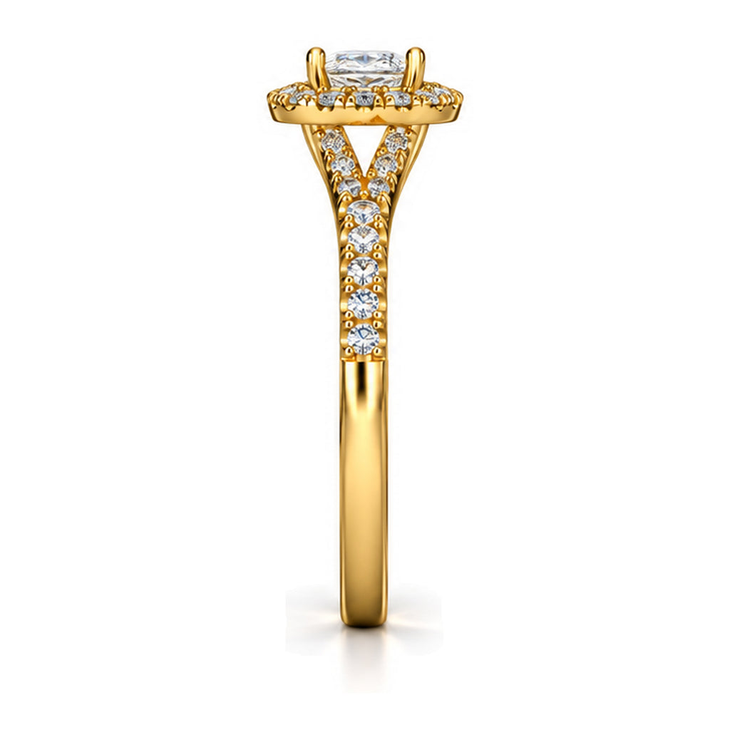 Oval Moissanite Halo Engagement Ring with Tapered Pavé Band — 925 Sterling Silver, 18K Gold Plated