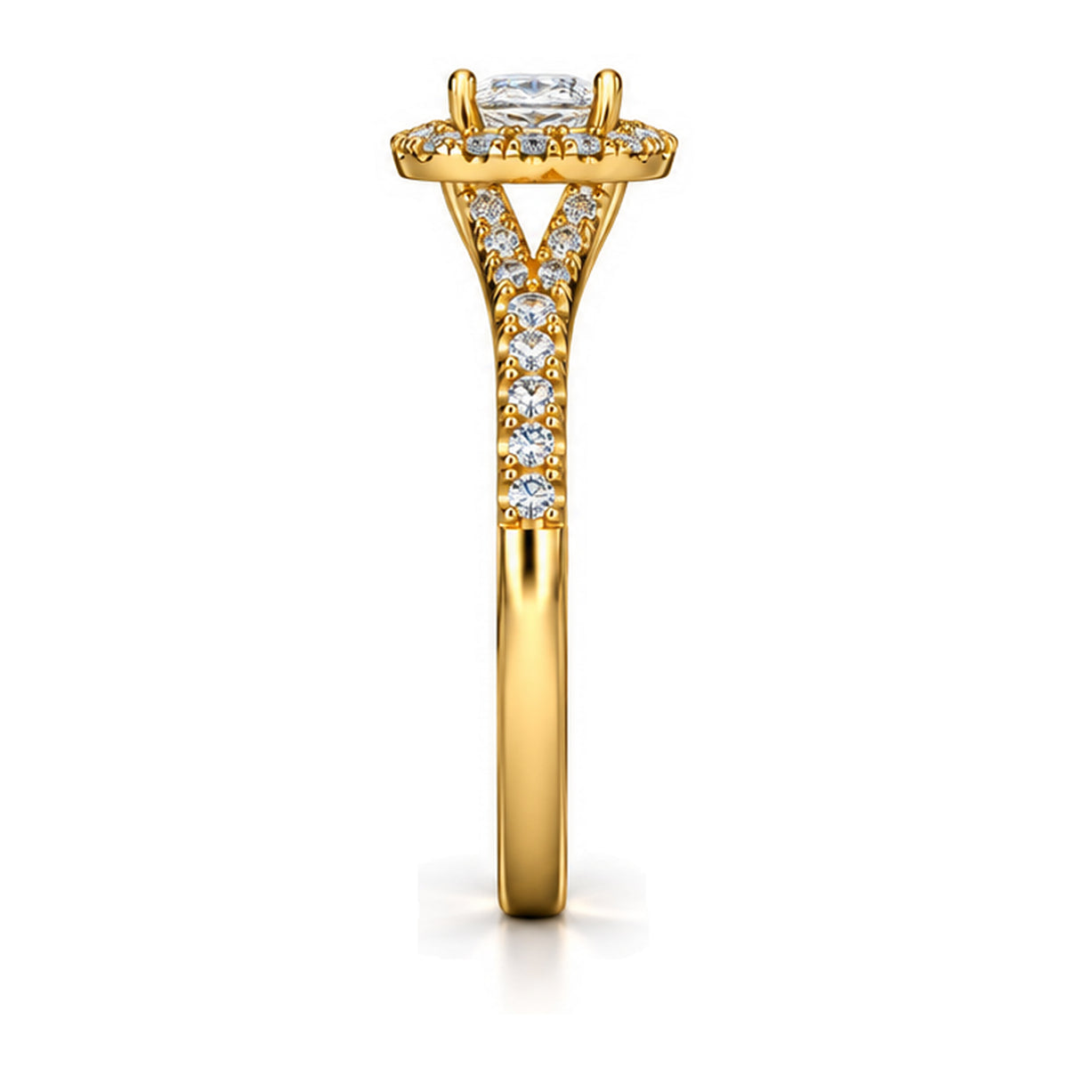 Oval Moissanite Halo Engagement Ring with Tapered Pavé Band — 925 Sterling Silver, 18K Gold Plated