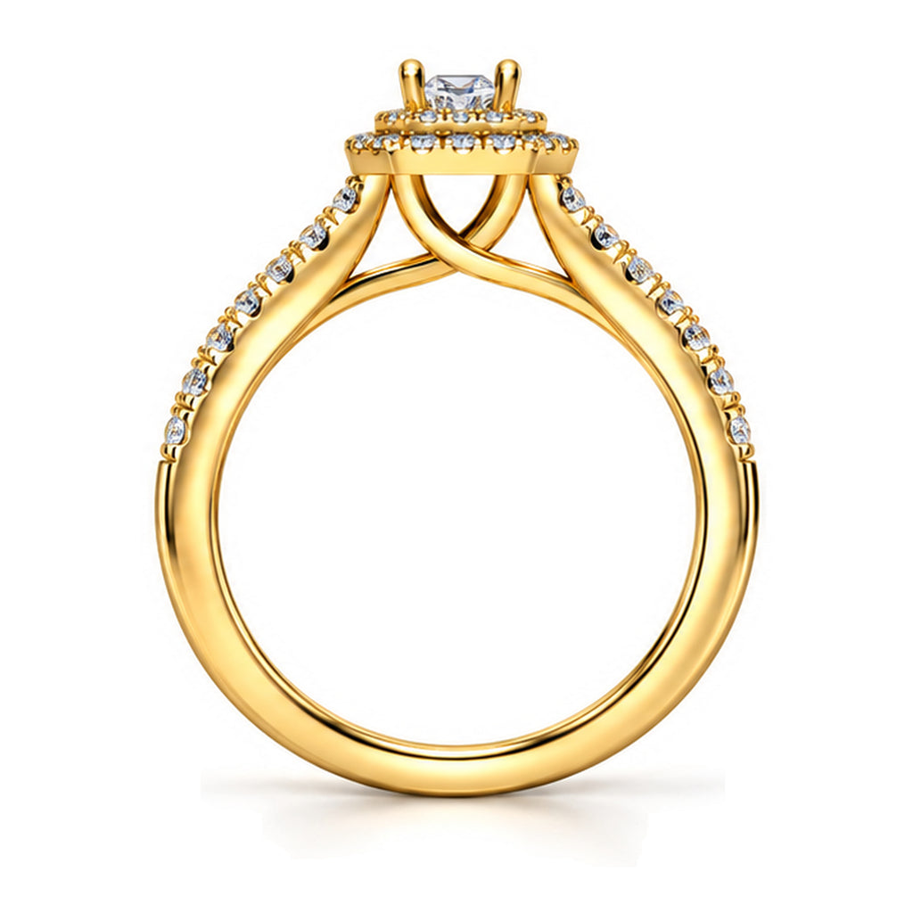 Emerald Cut Moissanite Double Halo Engagement Ring — 925 Sterling Silver, 18K Gold Plated