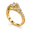 Moissanite Bypass Wrap Engagement Ring with Pavé Band — 925 Sterling Silver, 18K Gold Plated