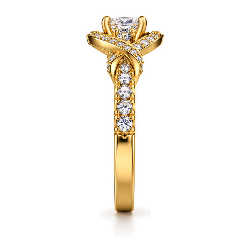 Moissanite Bypass Wrap Engagement Ring with Pavé Band — 925 Sterling Silver, 18K Gold Plated