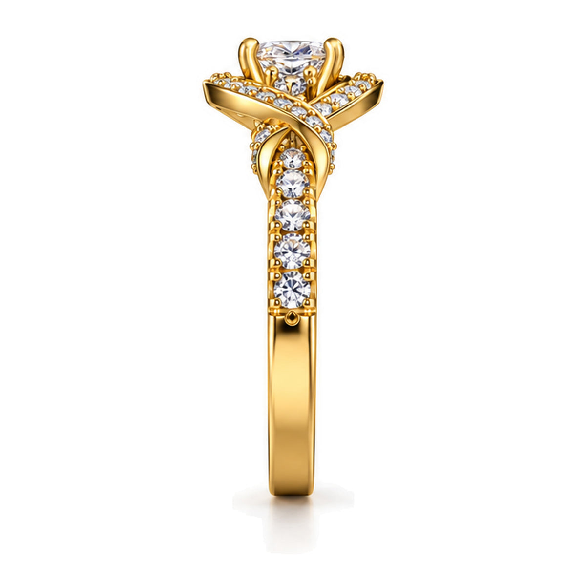 Moissanite Bypass Wrap Engagement Ring with Pavé Band — 925 Sterling Silver, 18K Gold Plated