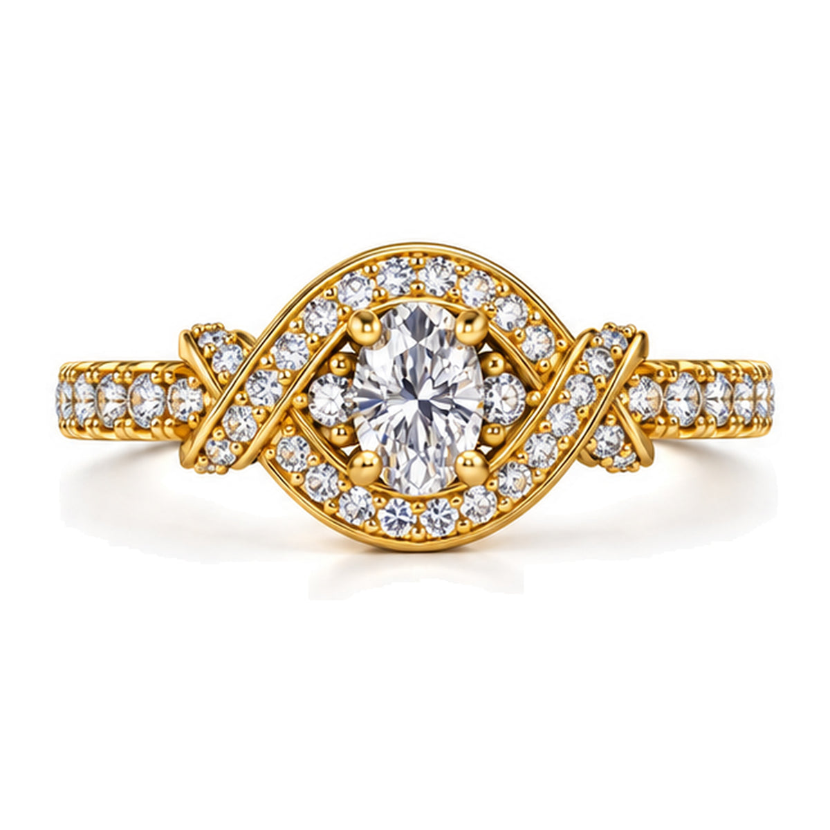 Moissanite Bypass Wrap Engagement Ring with Pavé Band — 925 Sterling Silver, 18K Gold Plated