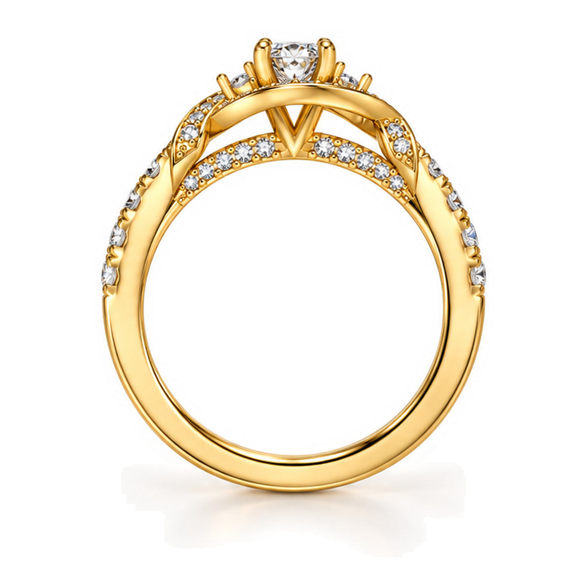 Round Moissanite Bypass Wrap Engagement Ring — 925 Sterling Silver, 18K Gold Plated
