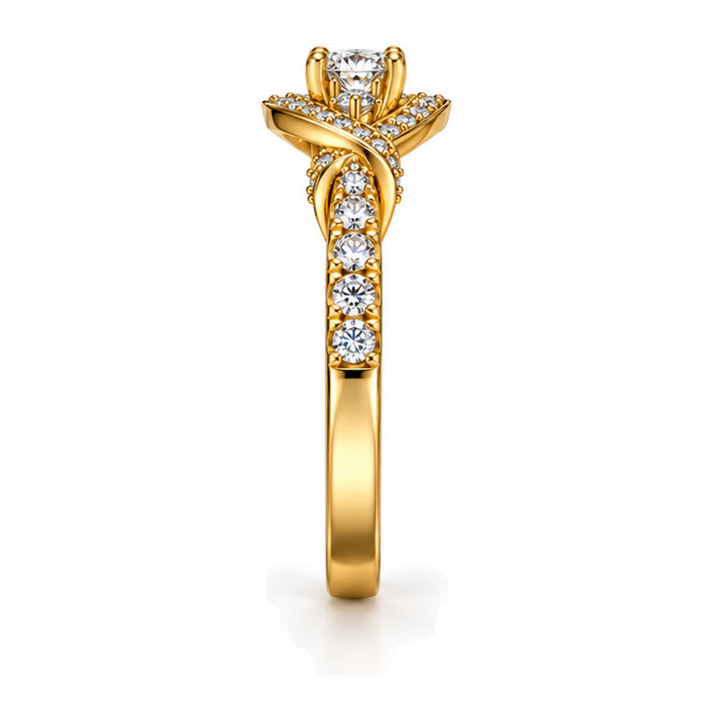 Round Moissanite Bypass Wrap Engagement Ring — 925 Sterling Silver, 18K Gold Plated