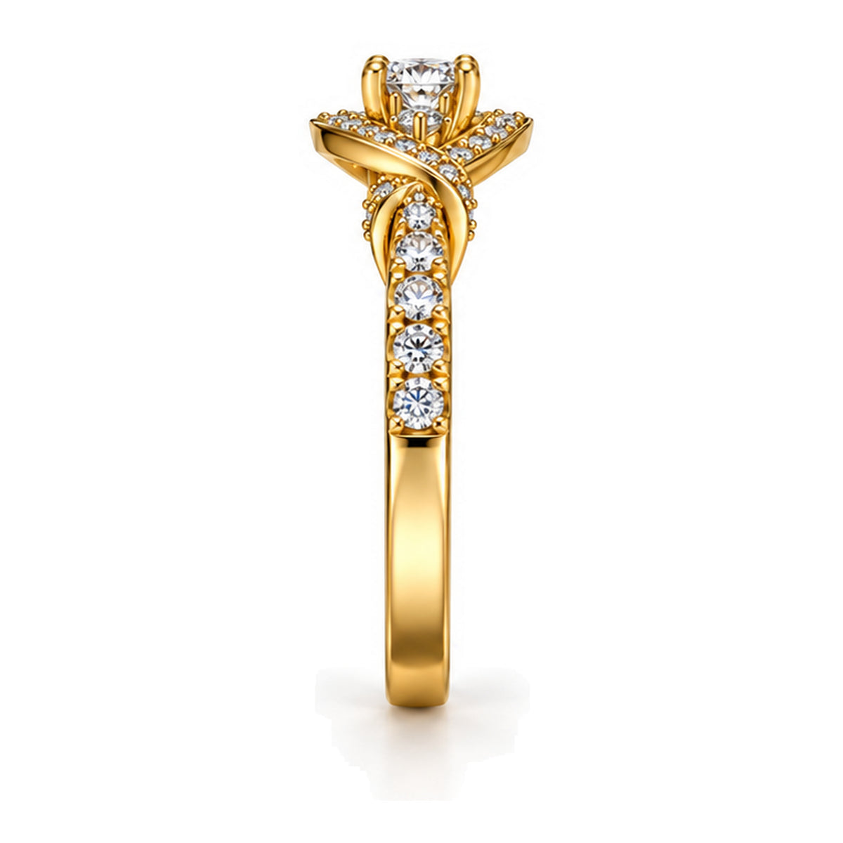 Round Moissanite Bypass Wrap Engagement Ring — 925 Sterling Silver, 18K Gold Plated