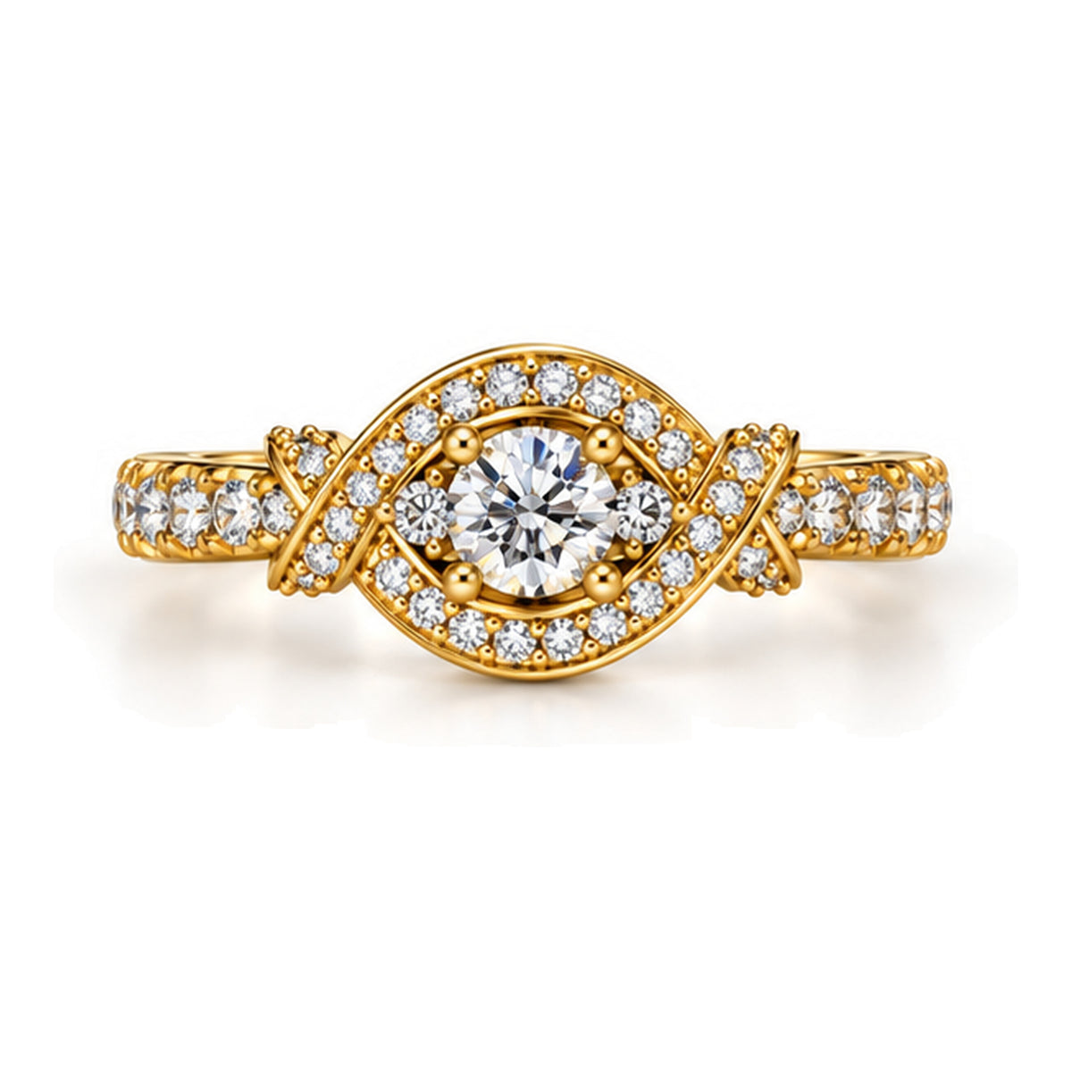 Round Moissanite Bypass Wrap Engagement Ring — 925 Sterling Silver, 18K Gold Plated