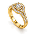 Cushion Moissanite Double Halo Split Shank Engagement Ring — 925 Sterling Silver, 18K Gold Plated