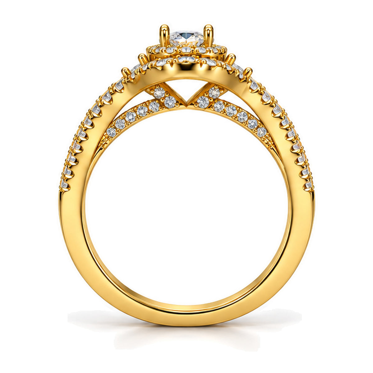 Oval Moissanite Cluster Double Halo Engagement Ring — 925 Sterling Silver, 18K Gold Plated