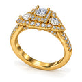 Emerald Cut Moissanite Double Halo Engagement Ring with Pear Side Stones — 925 Sterling Silver, 18K Gold Plated