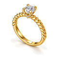Round Moissanite Solitaire Engagement Ring with Twisted Rope Band — 925 Sterling Silver, 18K Gold Plated