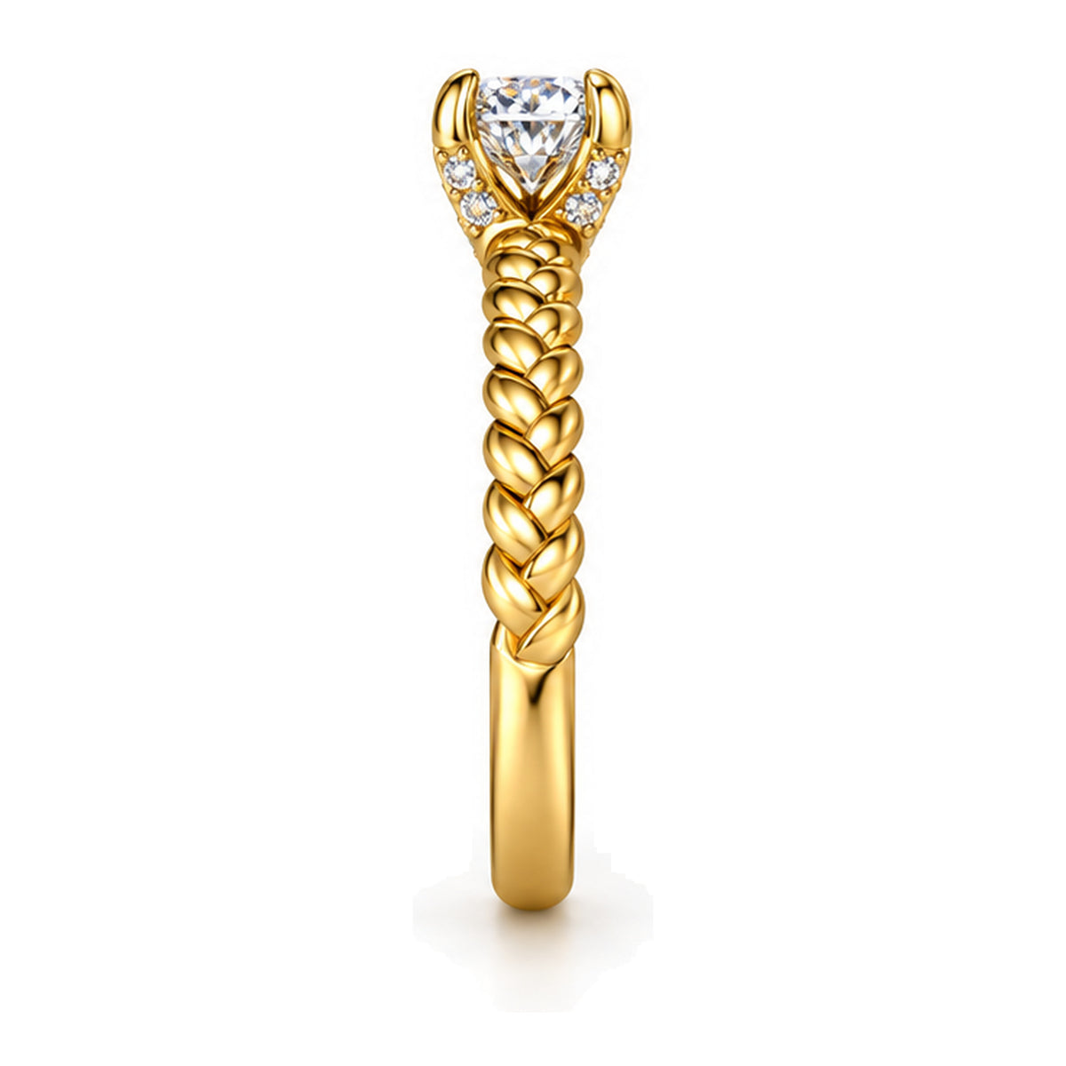 Round Moissanite Solitaire Engagement Ring with Twisted Rope Band — 925 Sterling Silver, 18K Gold Plated