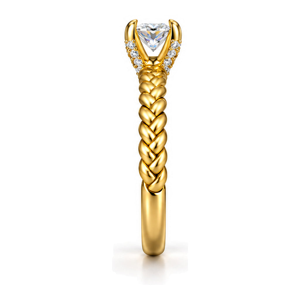 Princess Cut Moissanite Solitaire Engagement Ring with Twisted Rope Band — 925 Sterling Silver, 18K Gold Plated