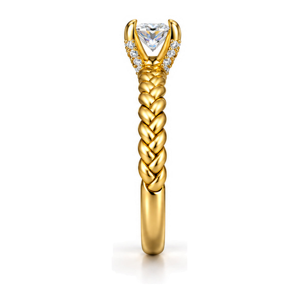 Princess Cut Moissanite Solitaire Engagement Ring with Twisted Rope Band — 925 Sterling Silver, 18K Gold Plated