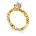 Round Moissanite Solitaire Engagement Ring with Rope Band and Hidden Halo — 925 Sterling Silver, 18K Gold Plated