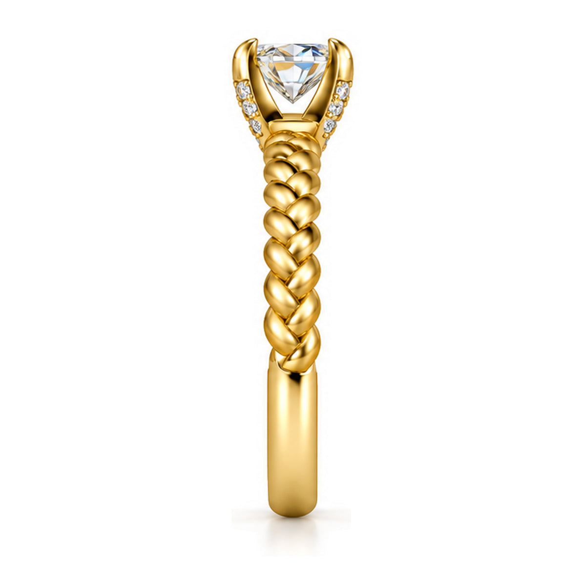 Round Moissanite Solitaire Engagement Ring with Rope Band and Hidden Halo — 925 Sterling Silver, 18K Gold Plated