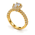 Round Moissanite Halo Engagement Ring with Twisted Rope Pavé Band — 925 Sterling Silver, 18K Gold Plated