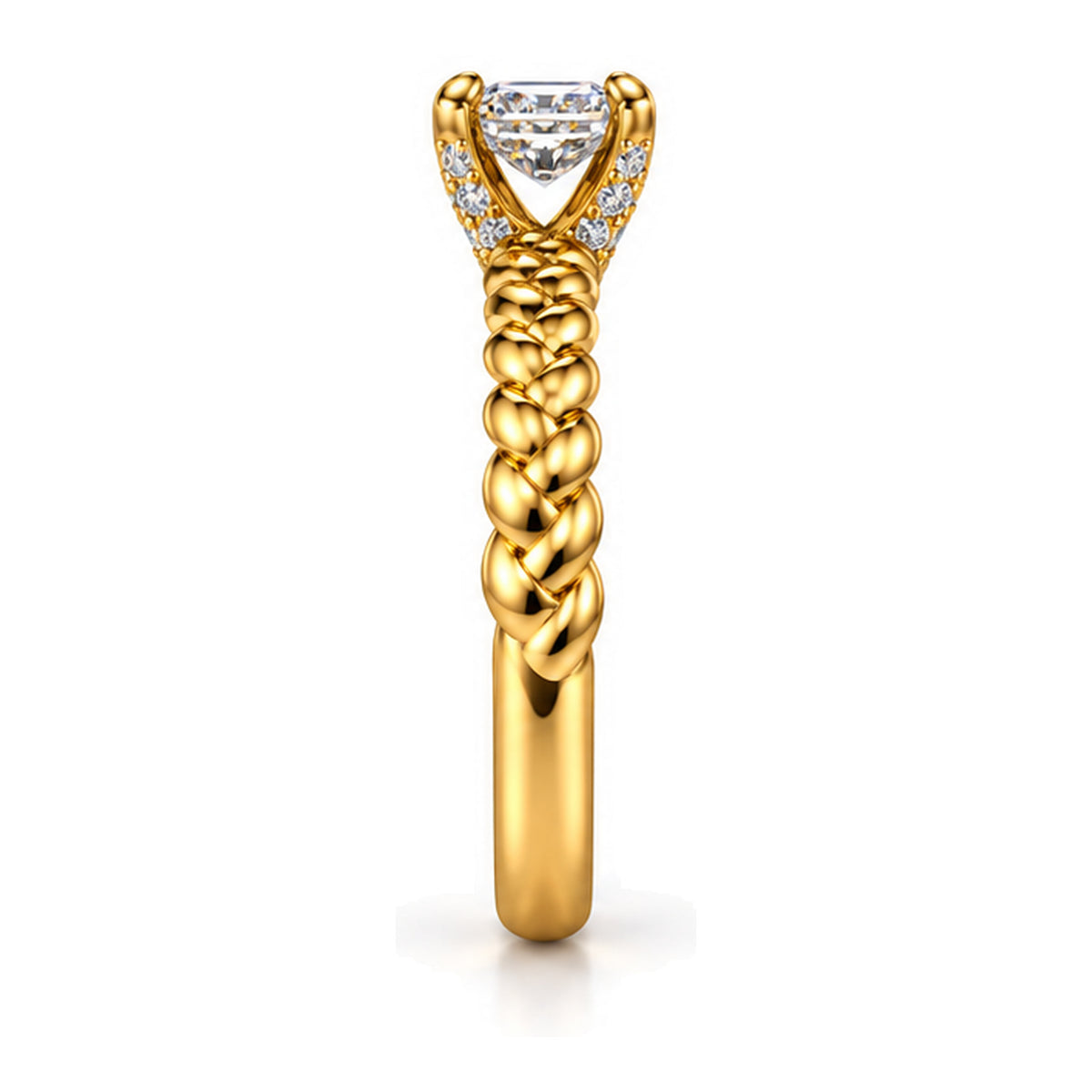 Emerald Cut Moissanite Solitaire Engagement Ring with Twisted Rope Band — 925 Sterling Silver, 18K Gold Plated