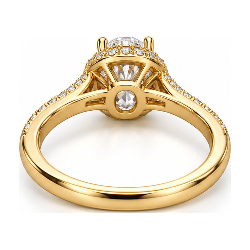 Oval halo split shank engagement ring back view