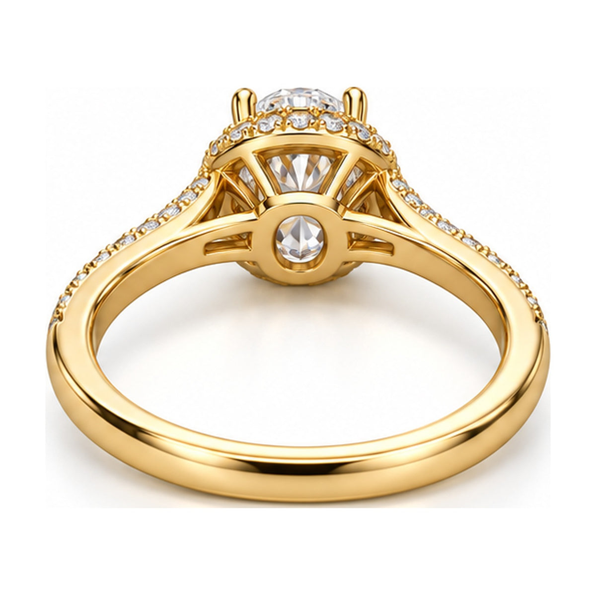 Oval halo split shank engagement ring back view