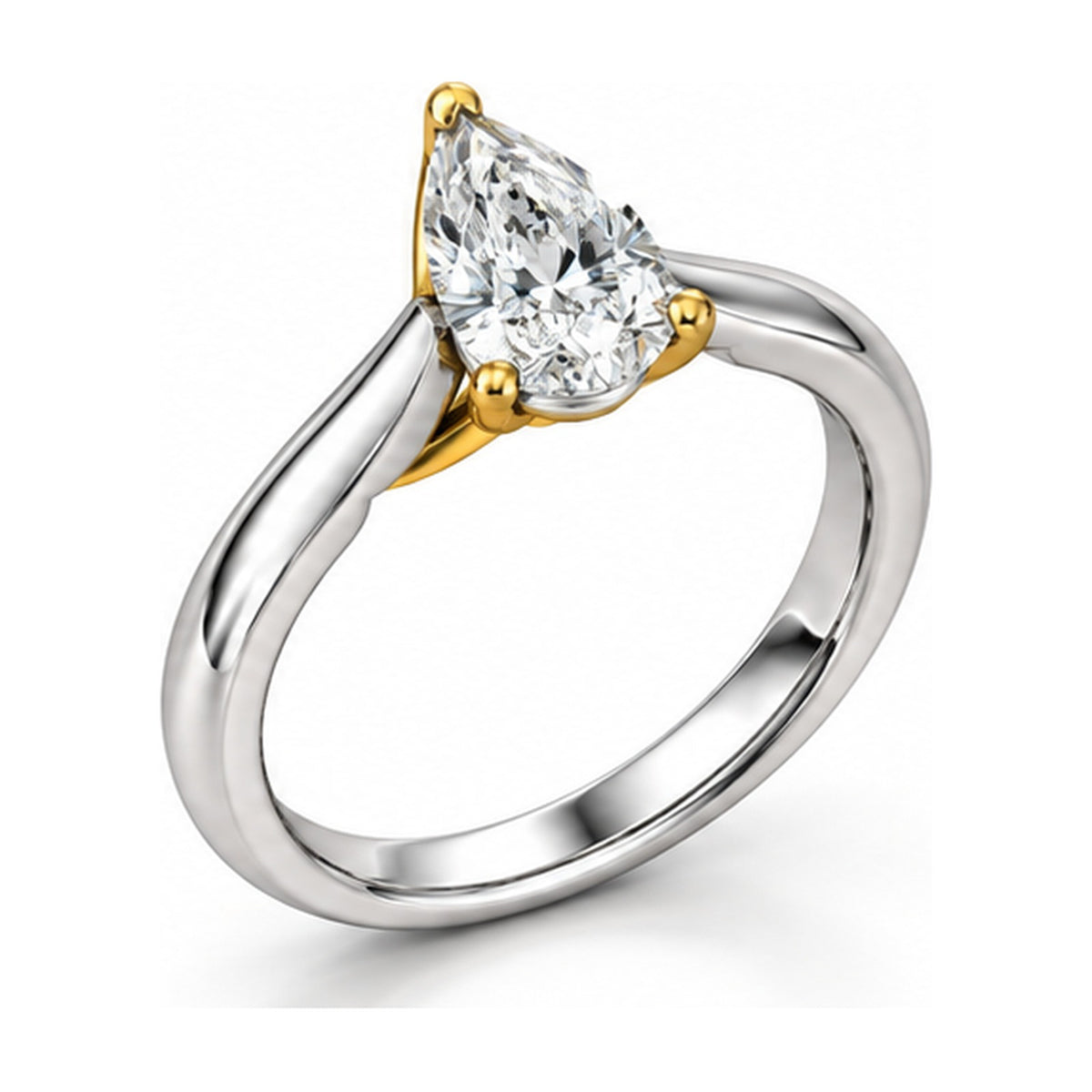 Two-Tone Crossover Pear Solitaire Engagement Ring, 1 ct angle view