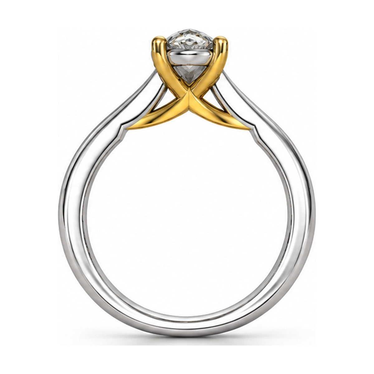 Two-Tone Crossover Pear Solitaire Engagement Ring, 1 ct back view