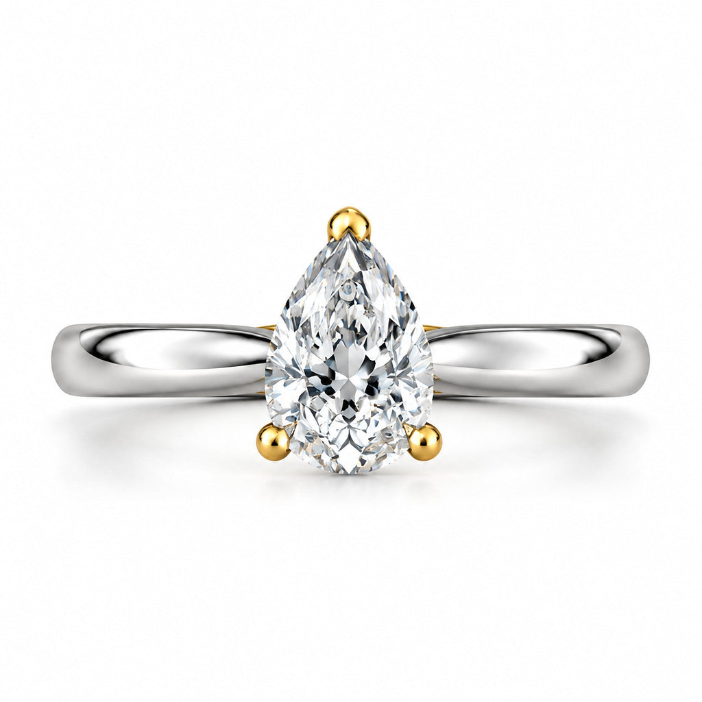Two-Tone Crossover Pear Solitaire Engagement Ring, 1 ct front view