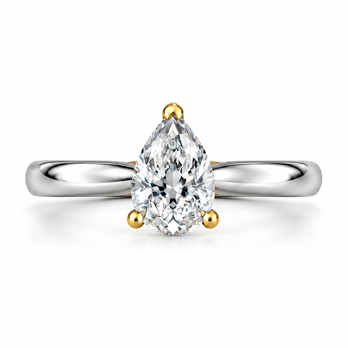 Two-Tone Crossover Pear Solitaire Engagement Ring, 1 ct front view