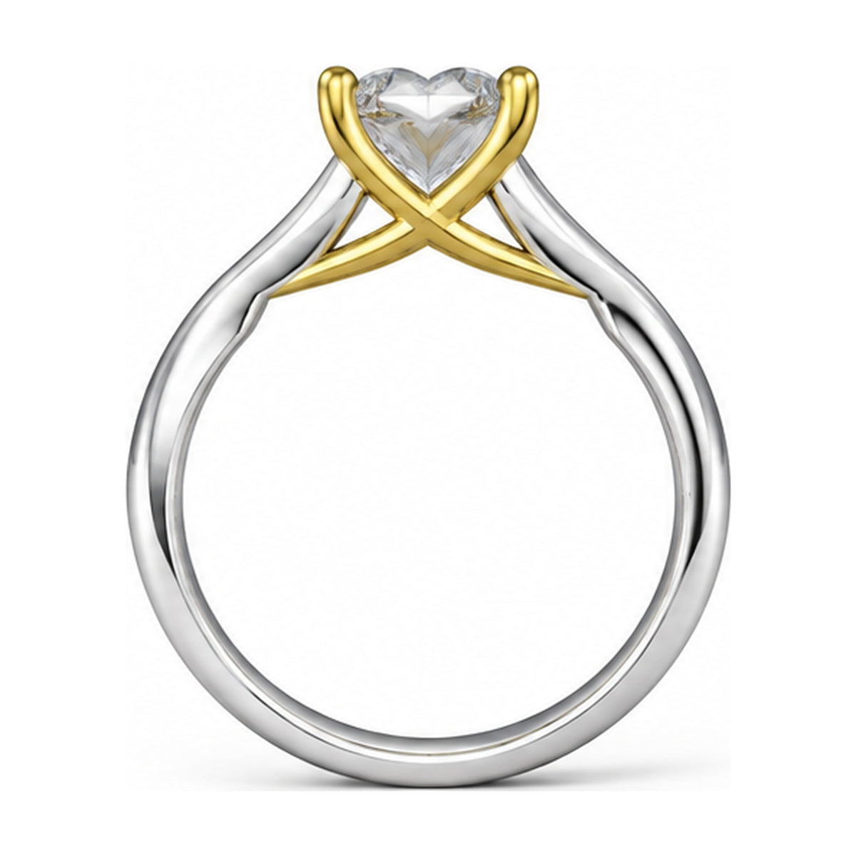 Two-Tone Crossover Heart Solitaire Engagement Ring, 1 ct back view
