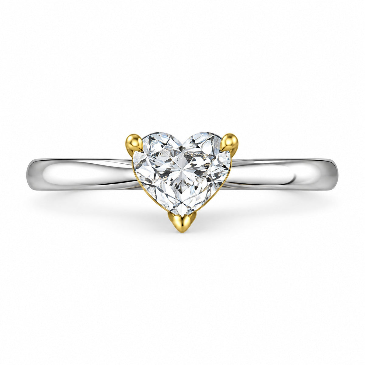 Two-Tone Crossover Heart Solitaire Engagement Ring, 1 ct front view