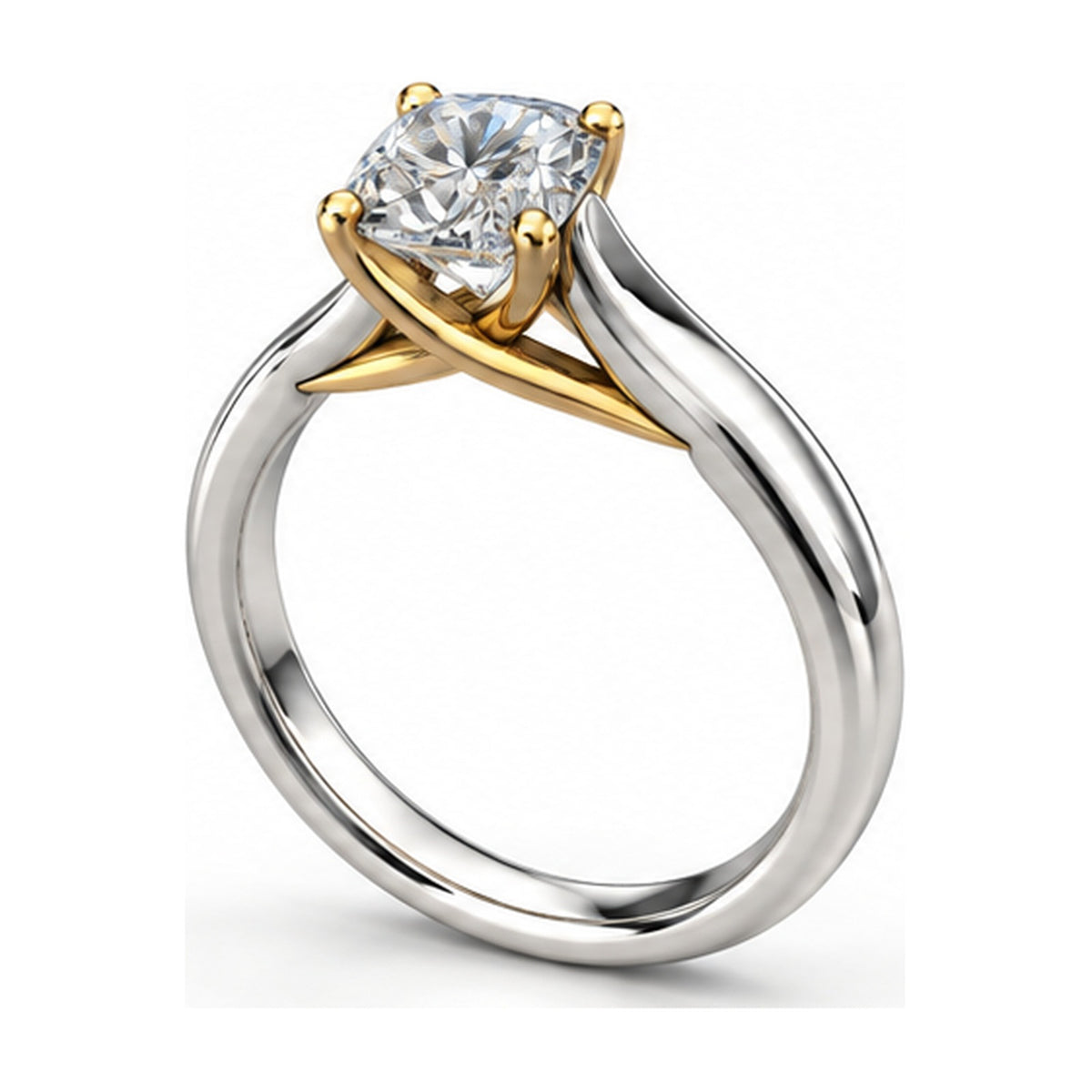 Two-Tone Crossover Cushion Solitaire Engagement Ring, 1 ct angle view