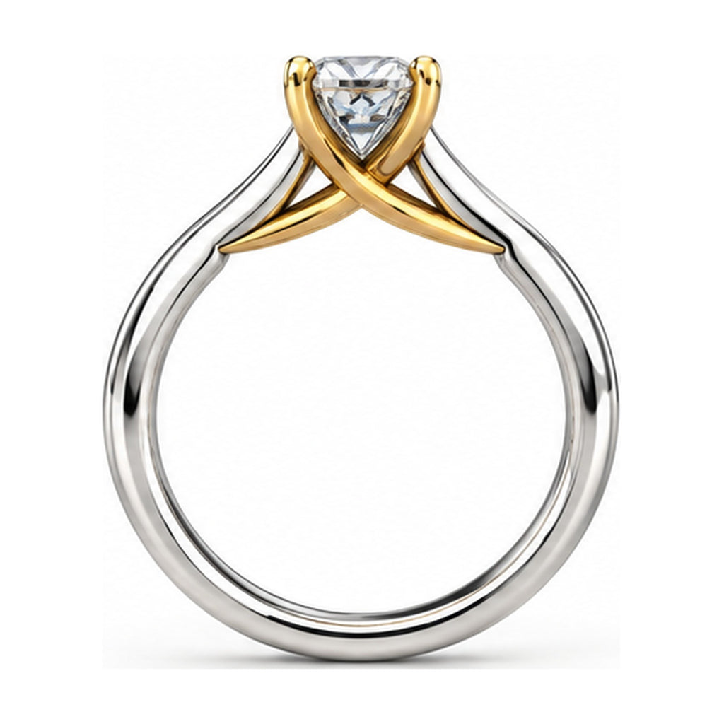 Two-Tone Crossover Cushion Solitaire Engagement Ring, 1 ct back view
