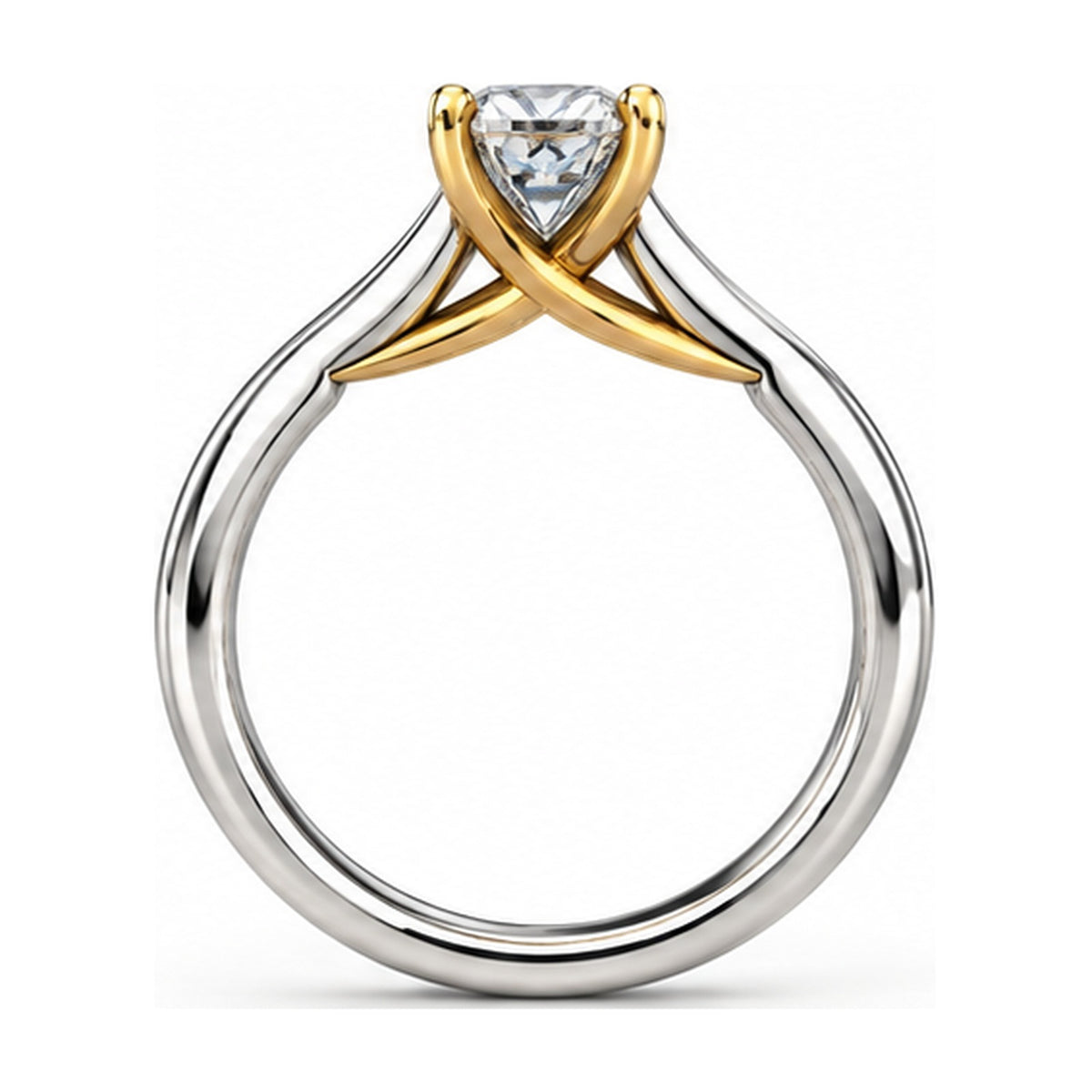Two-Tone Crossover Cushion Solitaire Engagement Ring, 1 ct back view