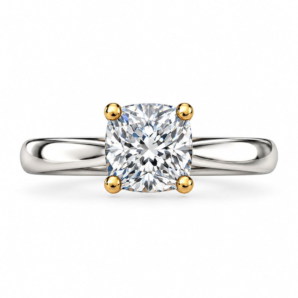 Two-Tone Crossover Cushion Solitaire Engagement Ring, 1 ct front view