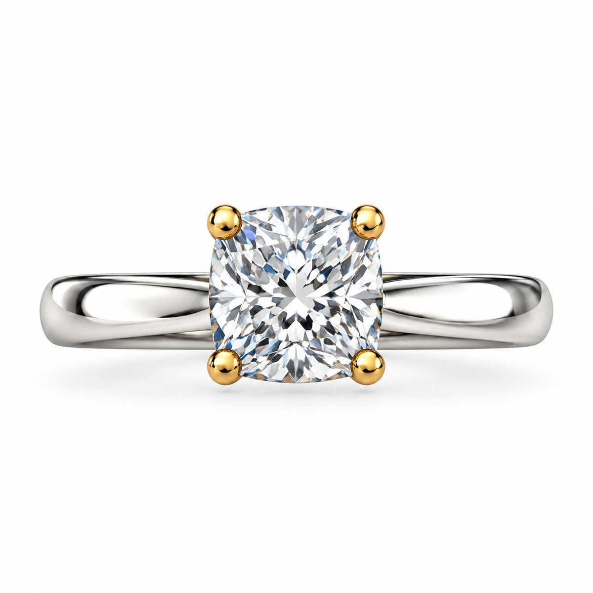 Two-Tone Crossover Cushion Solitaire Engagement Ring, 1 ct front view