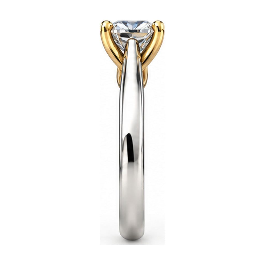 Two-Tone Crossover Cushion Solitaire Engagement Ring, 1 ct side view