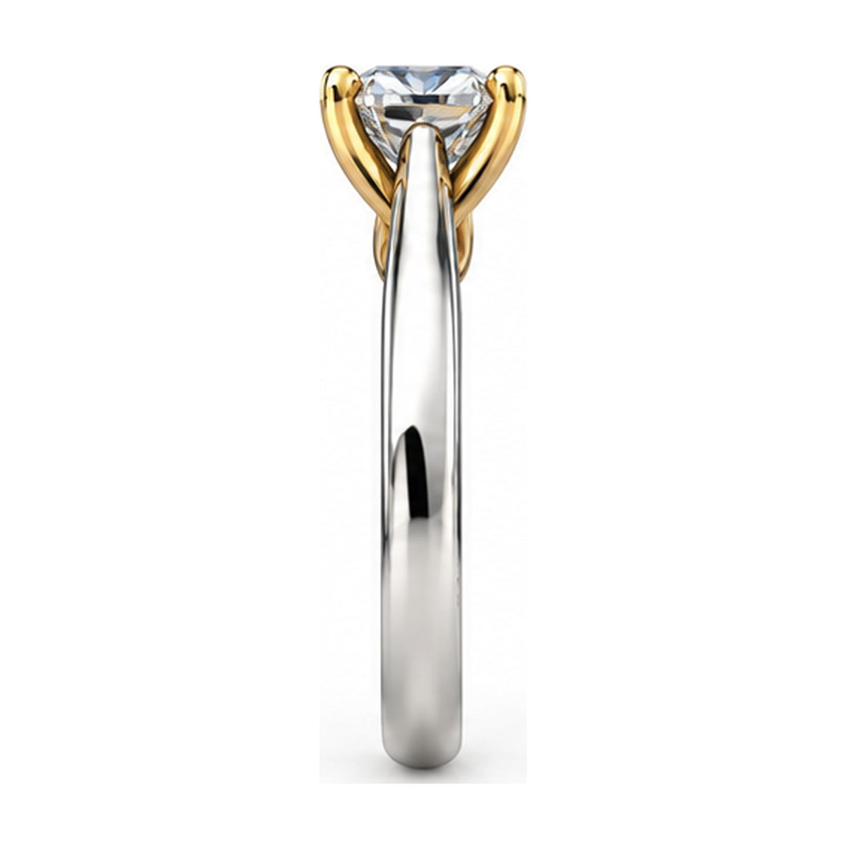 Two-Tone Crossover Cushion Solitaire Engagement Ring, 1 ct side view