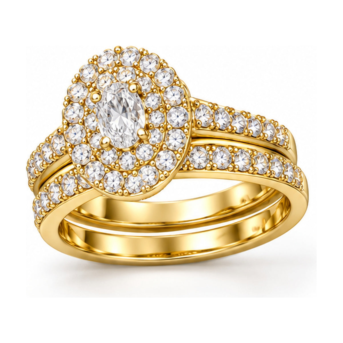 Oval Double Halo Bridal Ring Set, 0.38 ct angle view