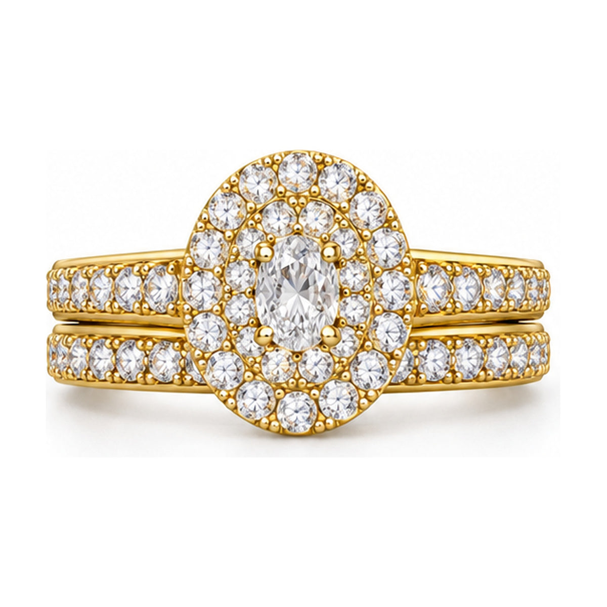 Oval Double Halo Bridal Ring Set, 0.38 ct front view