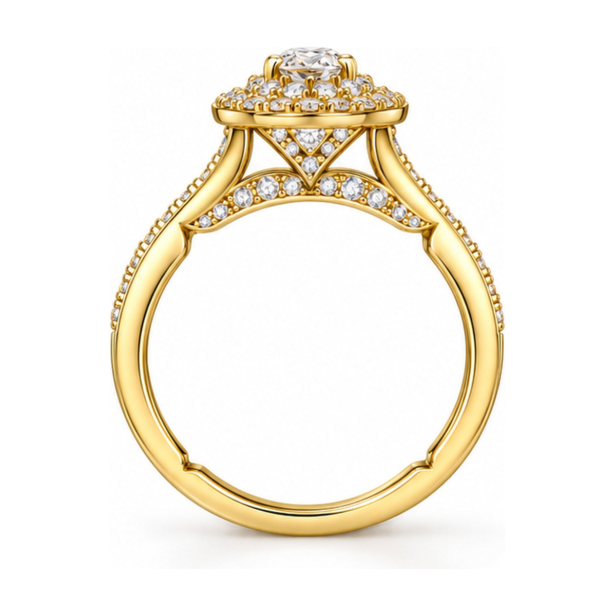Oval Double Halo Bridal Ring Set, 0.38 ct side view