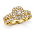 Emerald Cut Double Halo Bridal Ring Set, 0.38 ct angle view