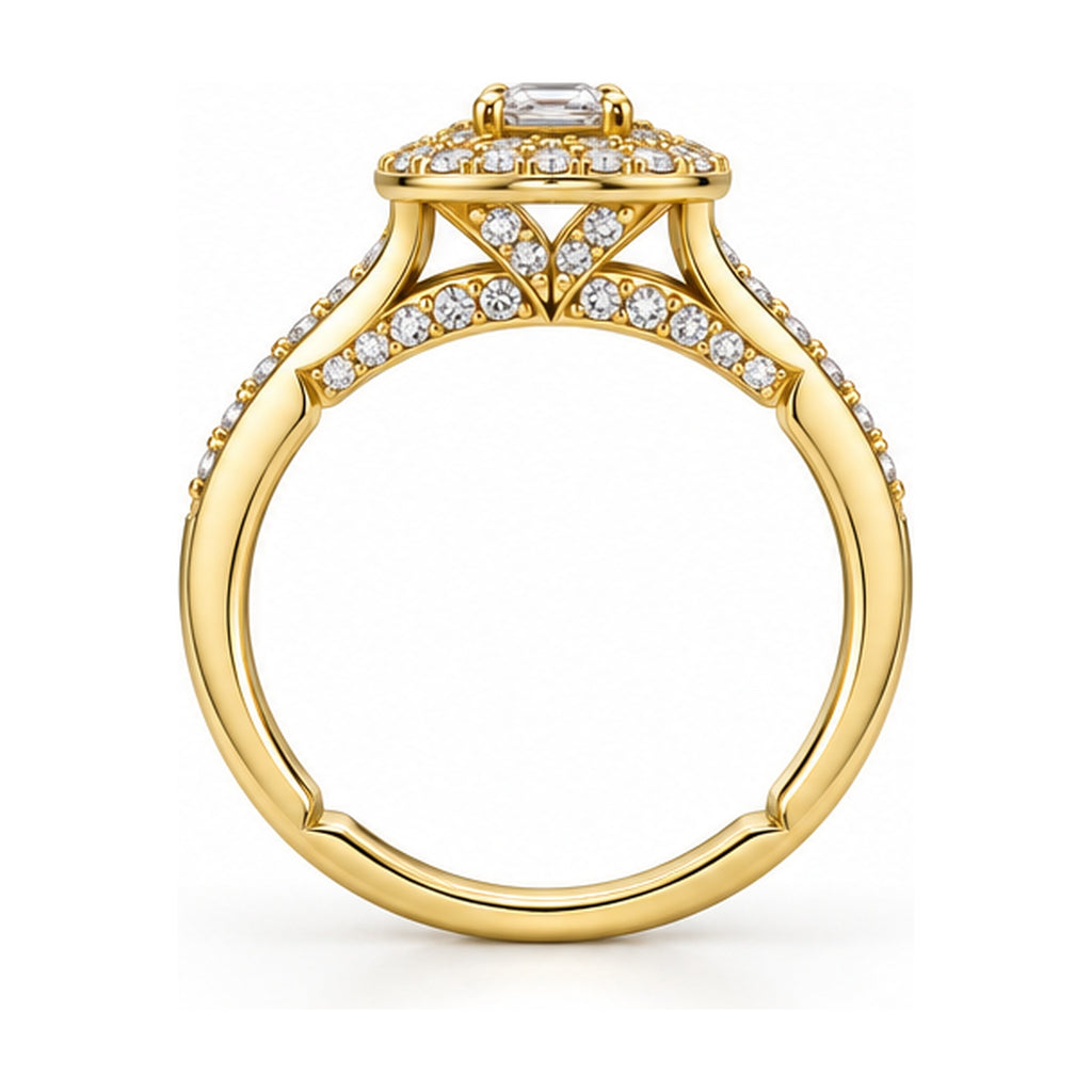 Emerald Cut Double Halo Bridal Ring Set, 0.38 ct side view