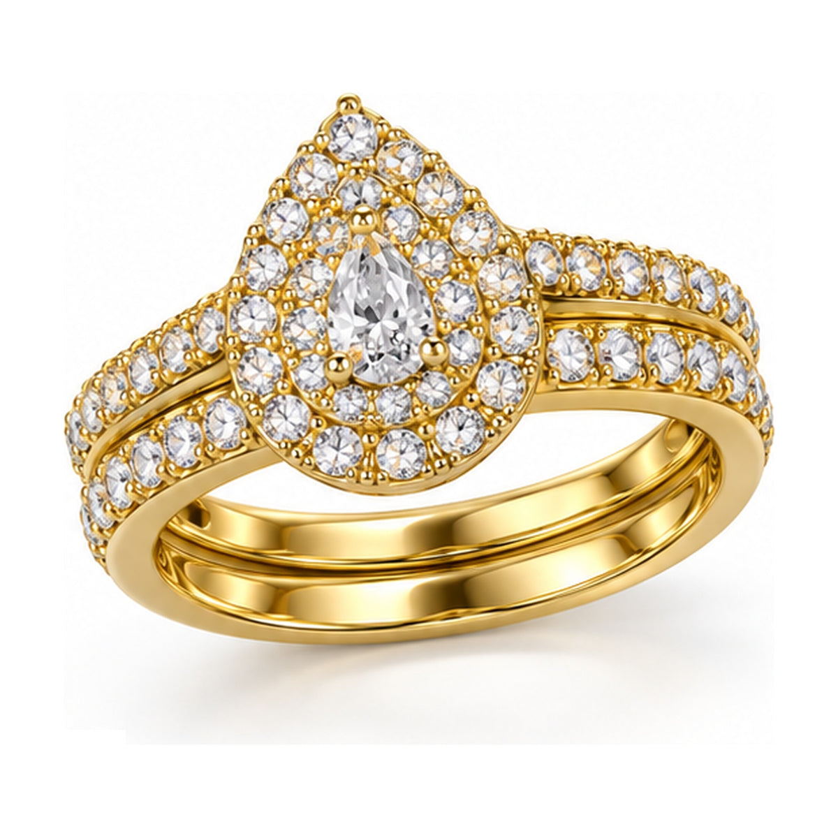 Pear Double Halo Bridal Ring Set, 0.38 ct angle view