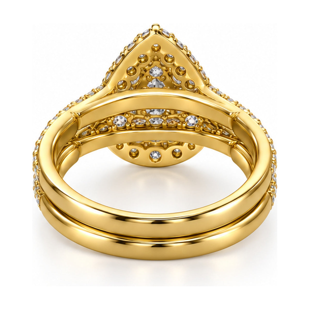 Pear Double Halo Bridal Ring Set, 0.38 ct back view
